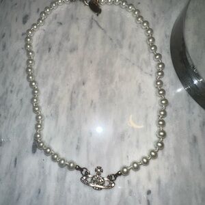 Vivienne Westwood Inspired Pearl Necklace with Gold Accents